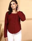 Women Rust Opaque Casual Buttoned Top