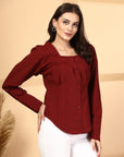 Women Rust Opaque Casual Buttoned Top