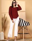 Women Rust Opaque Casual Buttoned Top