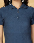 Solid Blue Shirt Collar fit & flare Dress