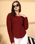 Women Rust Opaque Casual Buttoned Top