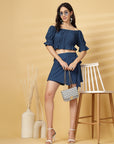 Blue Solid Top With Skirt Co-Ords Set