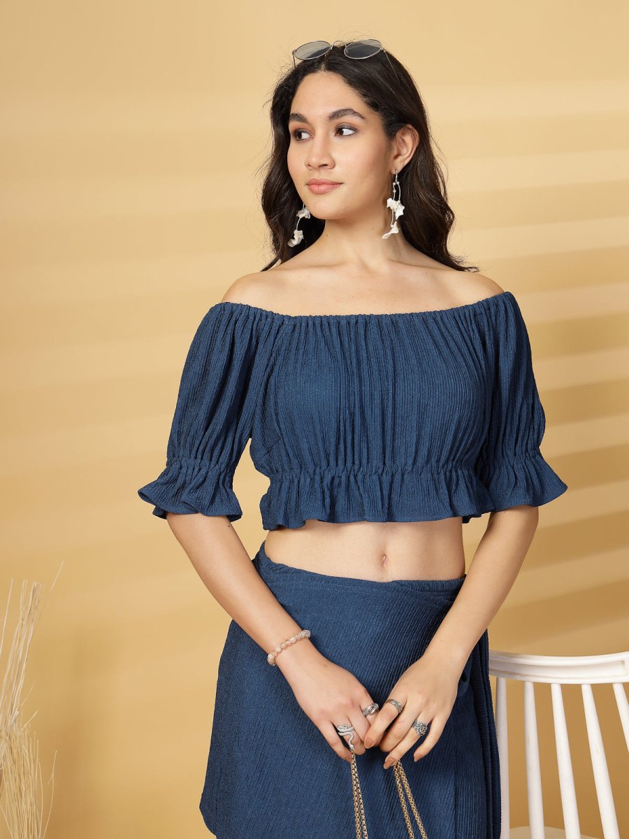 Blue Solid Top With Skirt Co-Ords Set