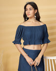Blue Solid Top With Skirt Co-Ords Set