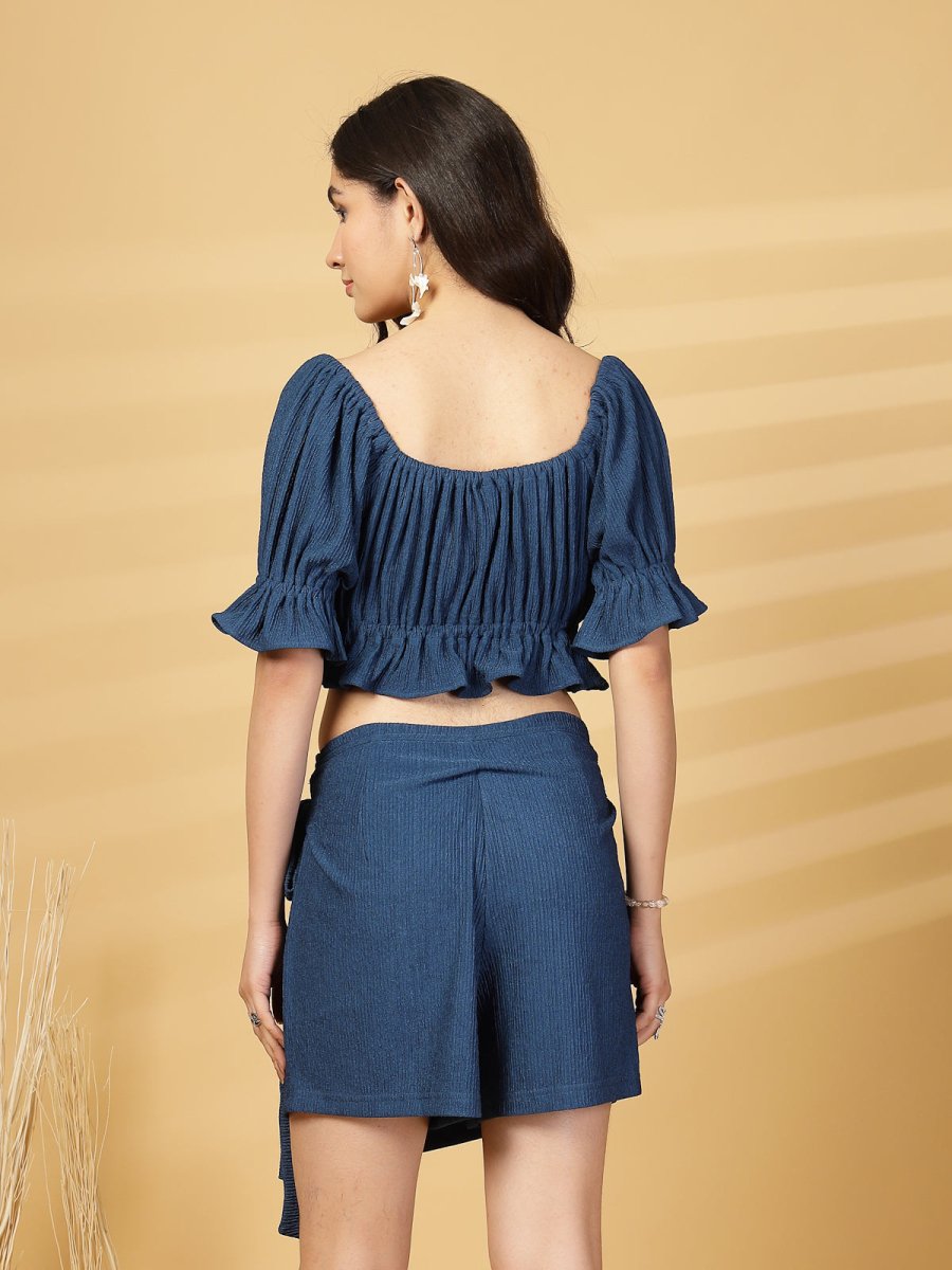 Blue Solid Top With Skirt Co-Ords Set