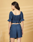 Blue Solid Top With Skirt Co-Ords Set