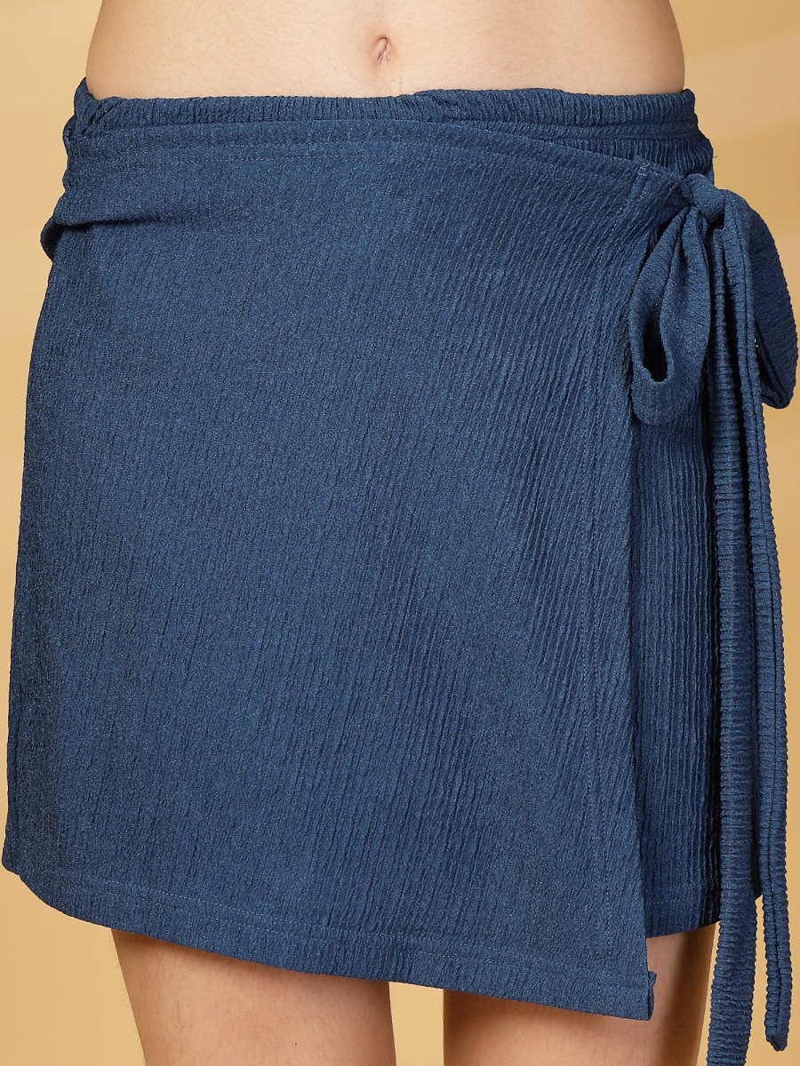 Blue Solid Top With Skirt Co-Ords Set