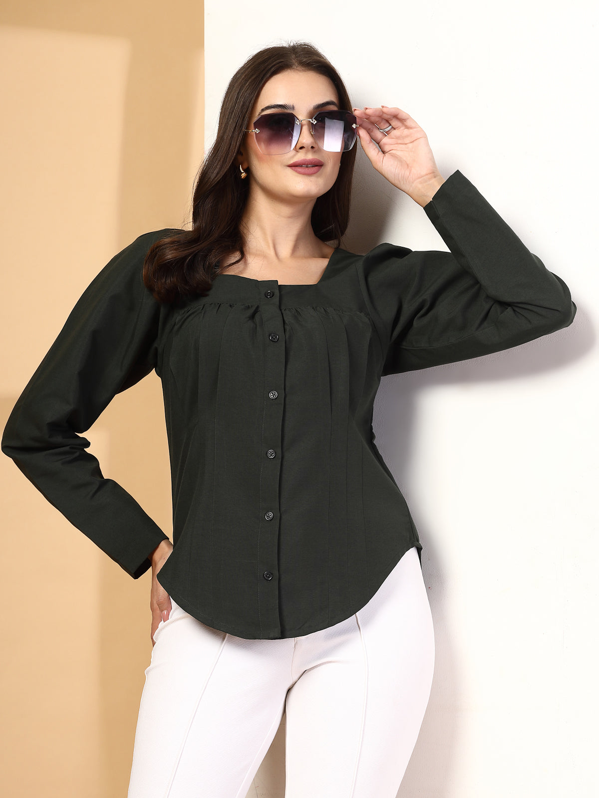 Women Olive Opaque Casual Shirt