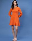 Orange Puff Sleeve Cut-Outs Detail Flounce Hem A-Line Mini Dress