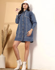 Solid Blue Fit & Flare Denim Dress
