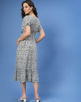 Grey Abstract Printed Fit  Flare Midi Dress