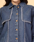 Solid Blue Fit & Flare Denim Dress