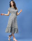 Grey Abstract Printed Fit  Flare Midi Dress