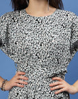 Grey Abstract Printed Fit  Flare Midi Dress