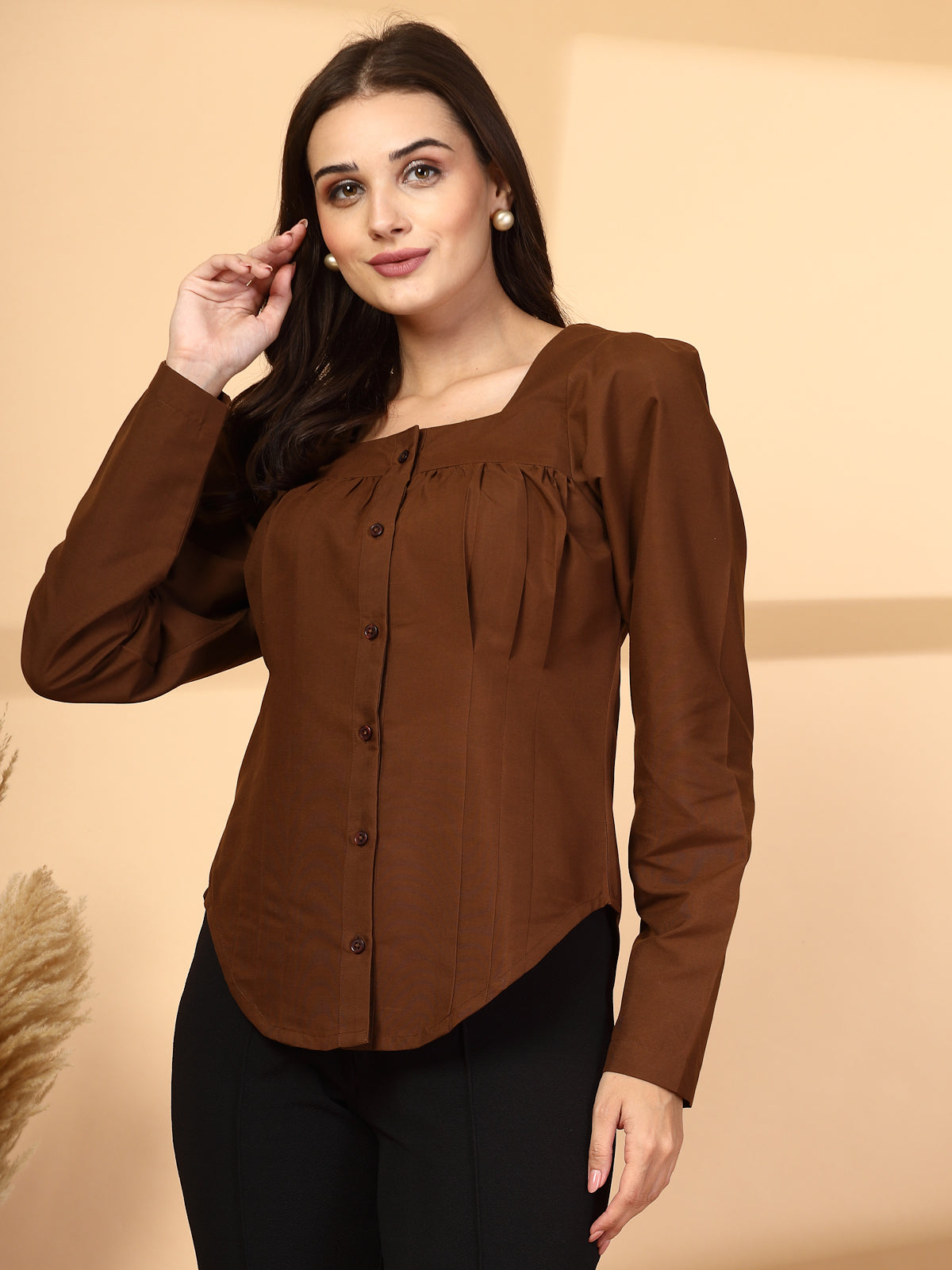 Women Brown Opaque Casual Shirt