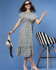 Grey Abstract Printed Fit  Flare Midi Dress