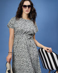 Grey Abstract Printed Fit  Flare Midi Dress