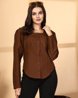 Women Brown Opaque Casual Shirt