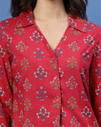 Red & Blue Ethnic Motifs Printed Shirt & Trouser