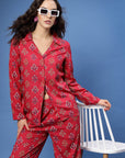 Red & Blue Ethnic Motifs Printed Shirt & Trouser