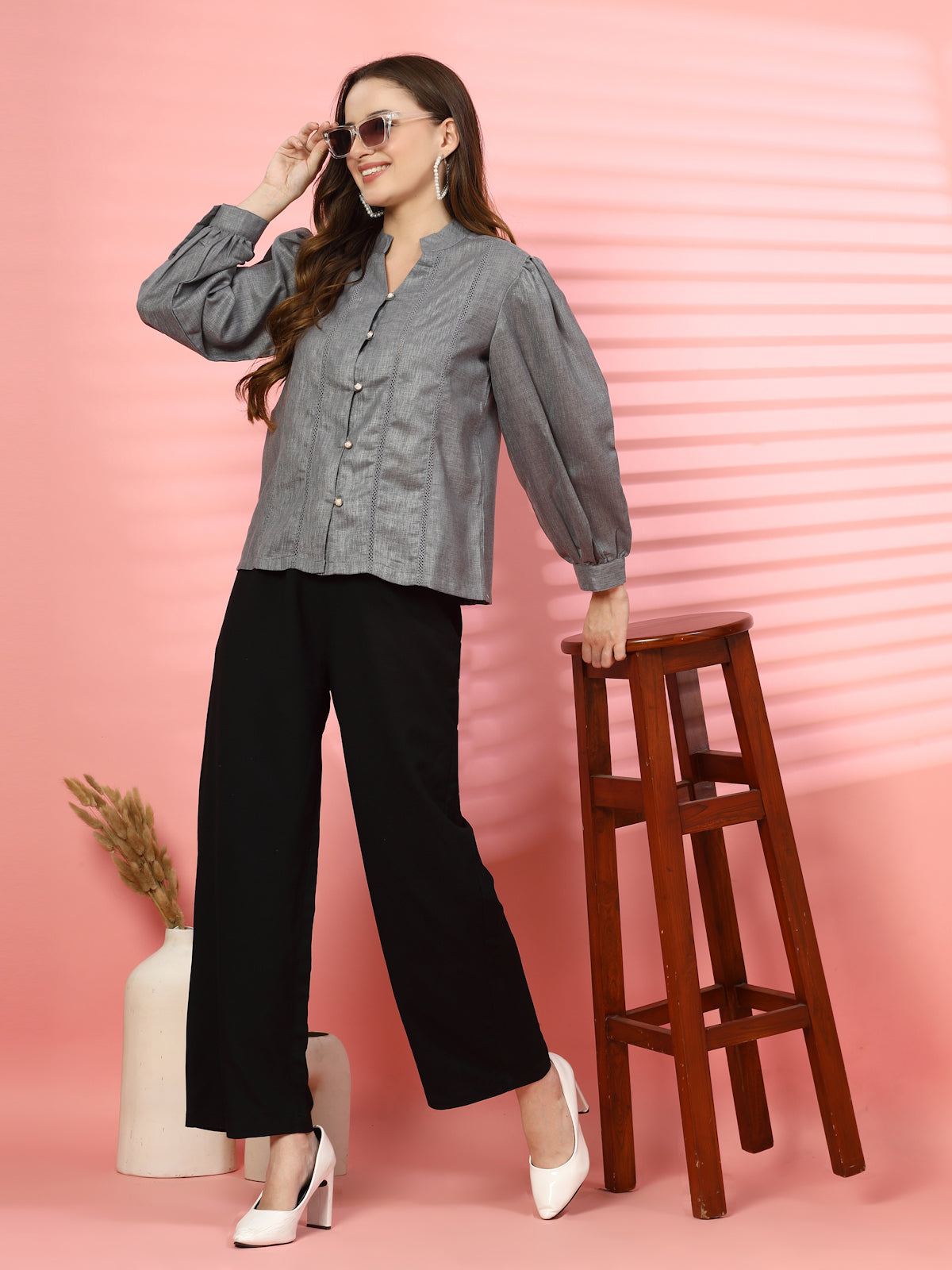 Women Opaque Casual Buttoned Top