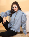 Women Solid Light Blue Denim Shirt