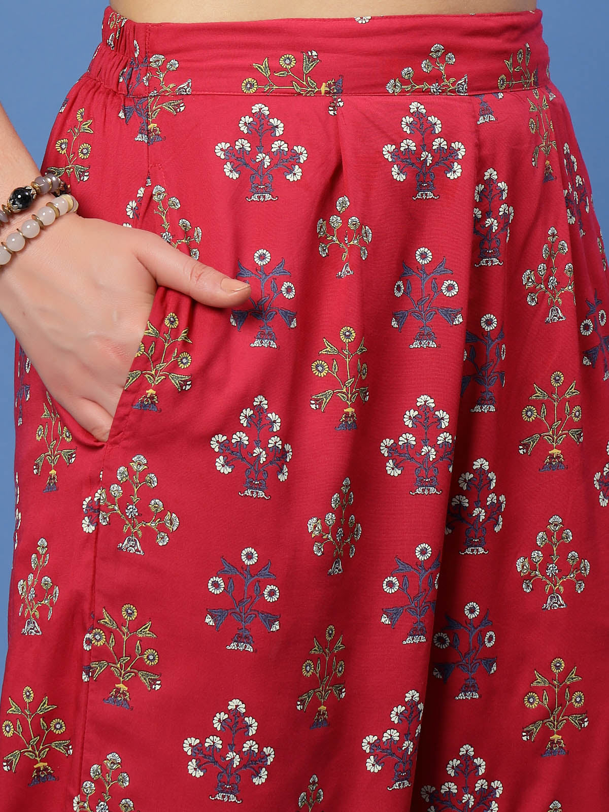 Red &amp; Blue Ethnic Motifs Printed Shirt &amp; Trouser