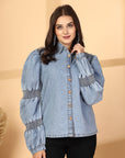 Women Solid Light Blue Denim Shirt