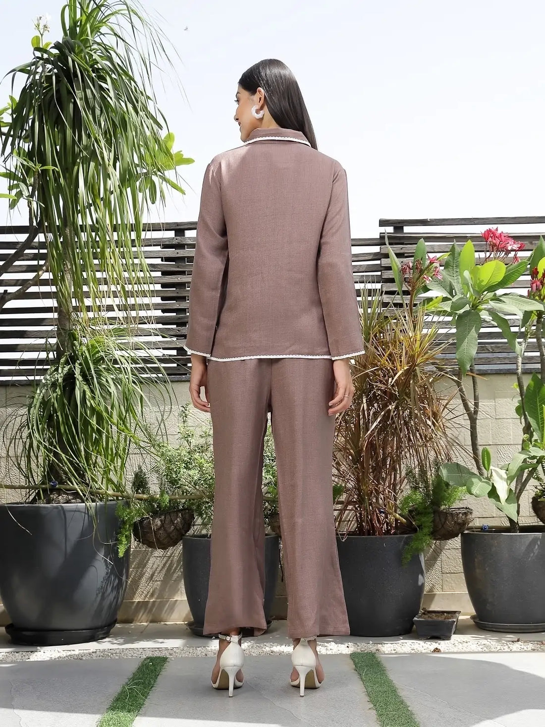 Shirt Collar Embroidered Cotton Shirt With Trousers Co-Ords Set