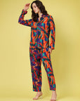 Orange & Blue Abstract Printed Long Sleeves Shirt & Trouser