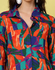 Orange & Blue Abstract Printed Long Sleeves Shirt & Trouser