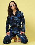 Navy Blue & White Printed Shirt Collar Shirt & Trouser