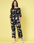 Black  Beige Floral Printed Top With Trouser