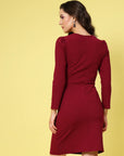 Maroon Square Neck Puff Sleeve Sheath Dress