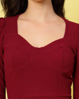 Maroon Square Neck Puff Sleeve Sheath Dress