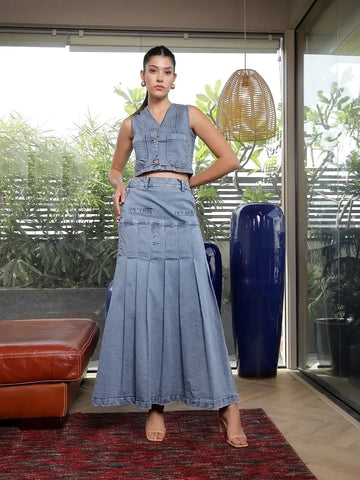 V Neck Cotton Top With Skirt Co-Ords