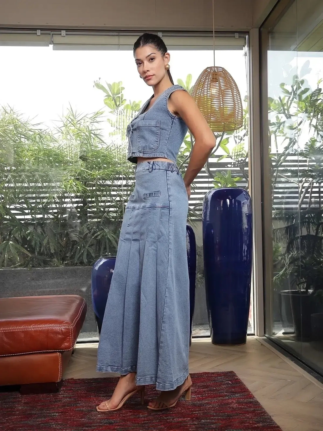 V Neck Cotton Top With Skirt Co-Ords