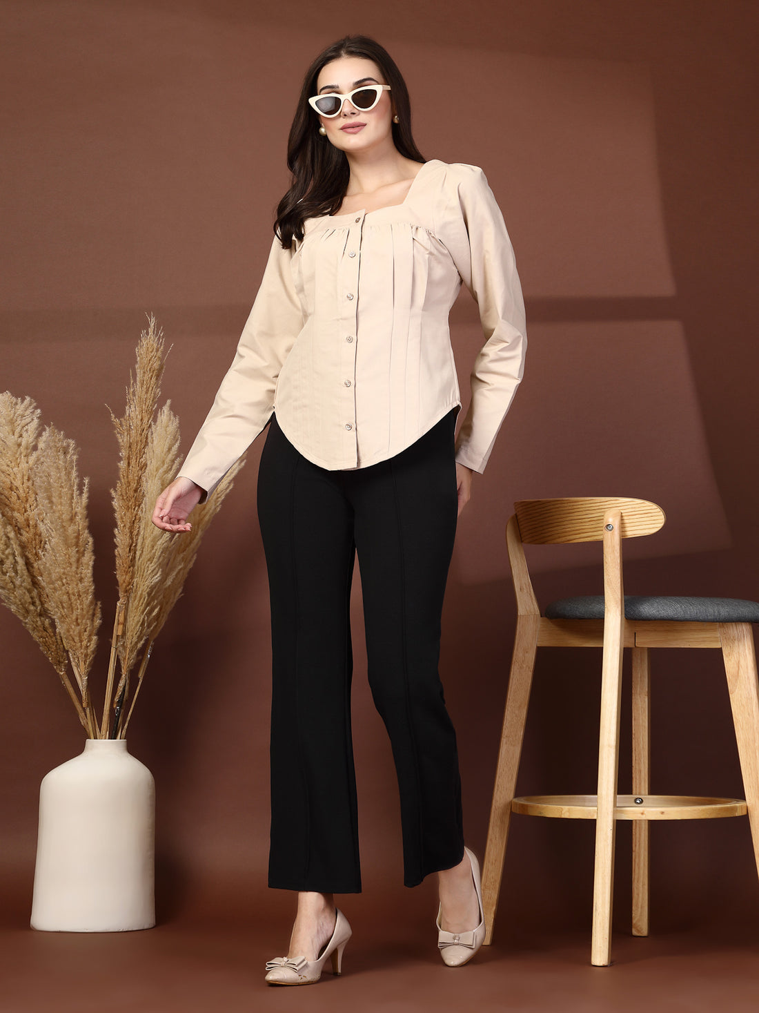Women Beige Opaque Casual Shirt