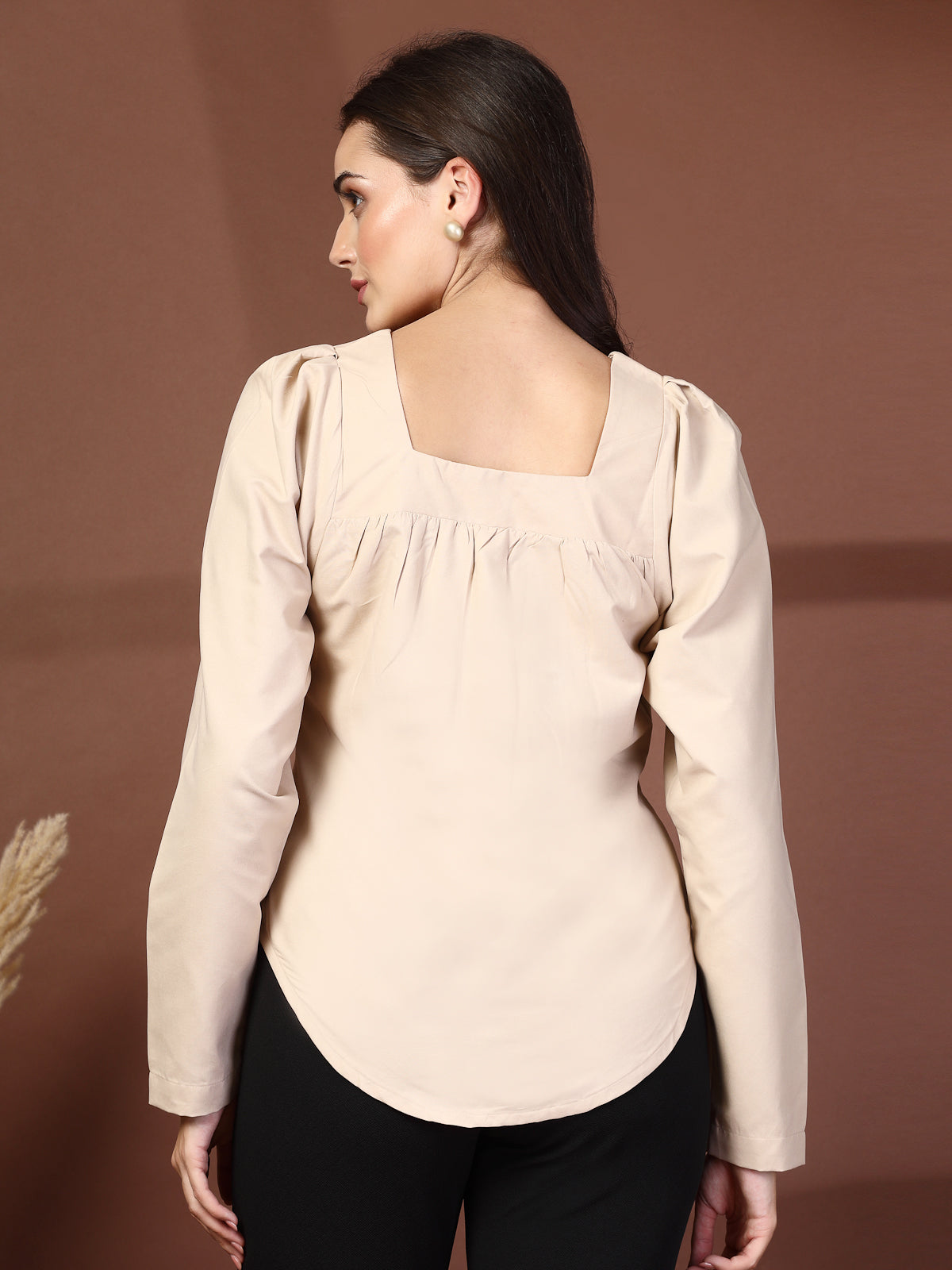 Women Beige Opaque Casual Buttoned Top