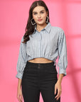 Blue Striped Cotton Crop Top