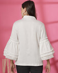 Women White Solid Spread Collar Casual Shirt