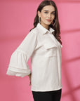 Women White Solid Spread Collar Casual Shirt