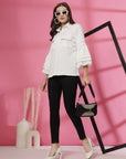 Women White Solid Spread Collar Casual Shirt