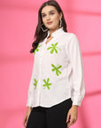 Women White Floral Embroidered Cotton Shirt