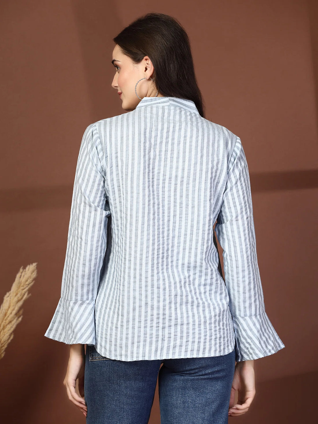 Women Opaque Striped Casual Buttoned Top