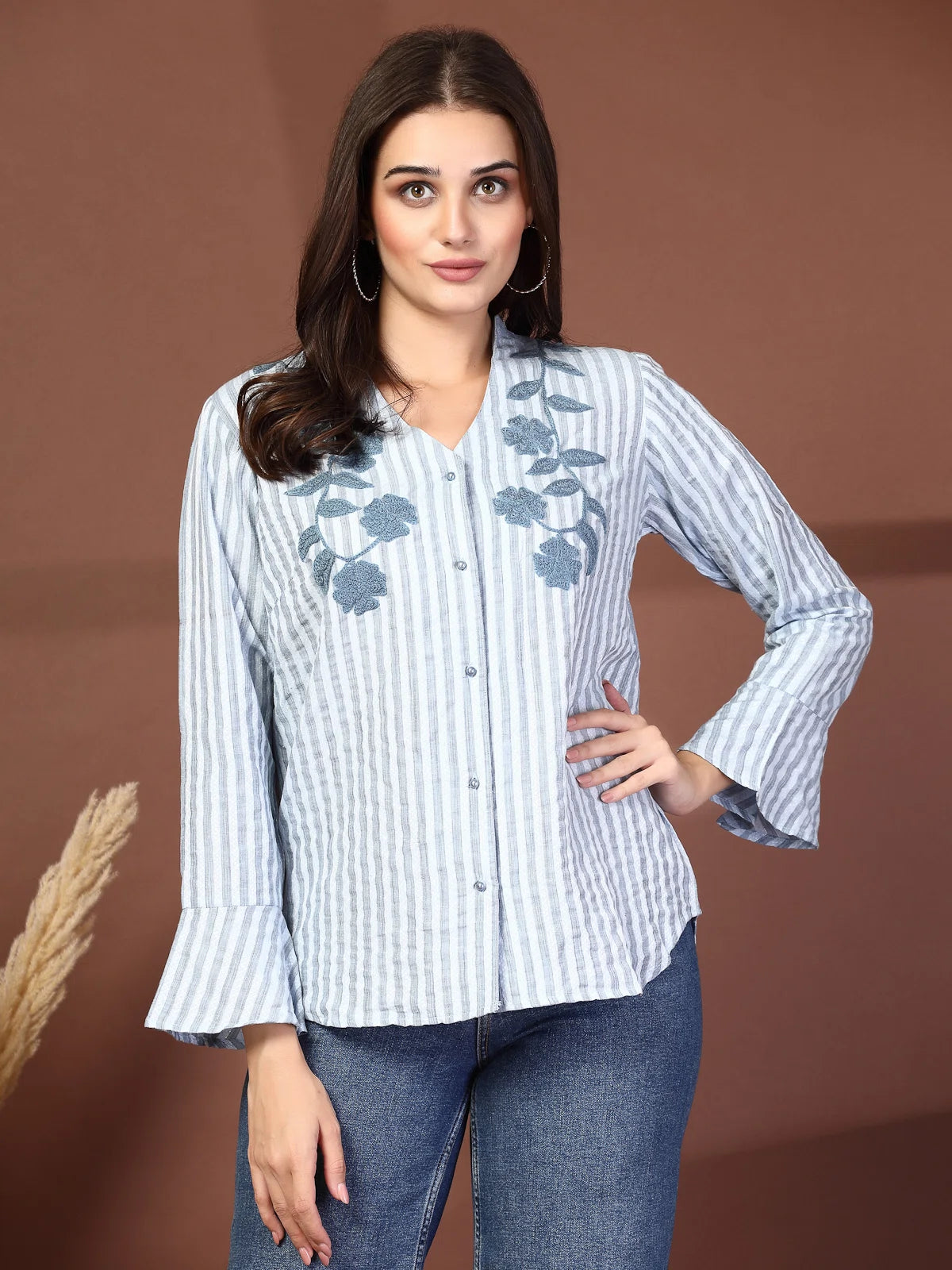 Women Opaque Striped Casual Buttoned Top