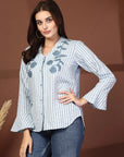Women Opaque Striped Casual Buttoned Top