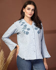 Women Opaque Striped Casual Buttoned Top