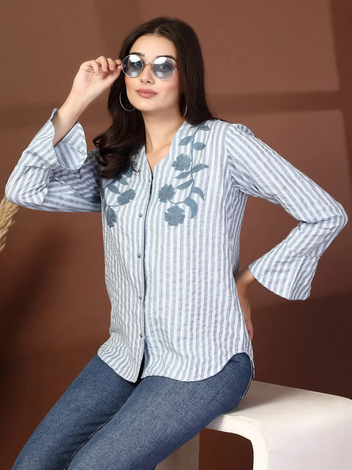 Women Opaque Striped Casual Buttoned Top