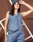 Pure Cotton V Neck Top With Trousers Co-Ords